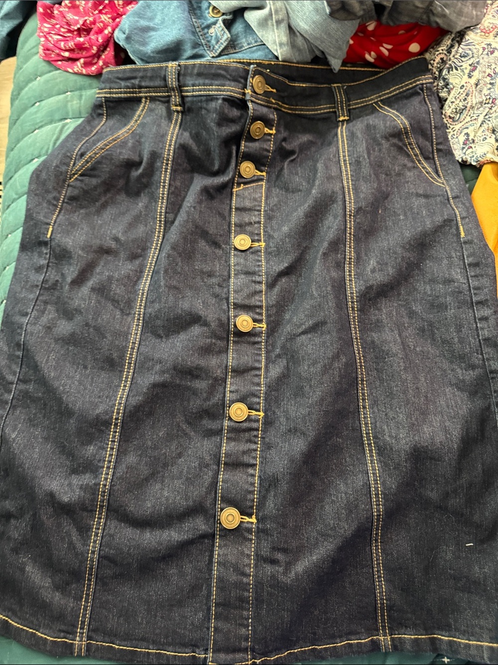 CJ Banks Dark Blue Button-Front Denim Skirt